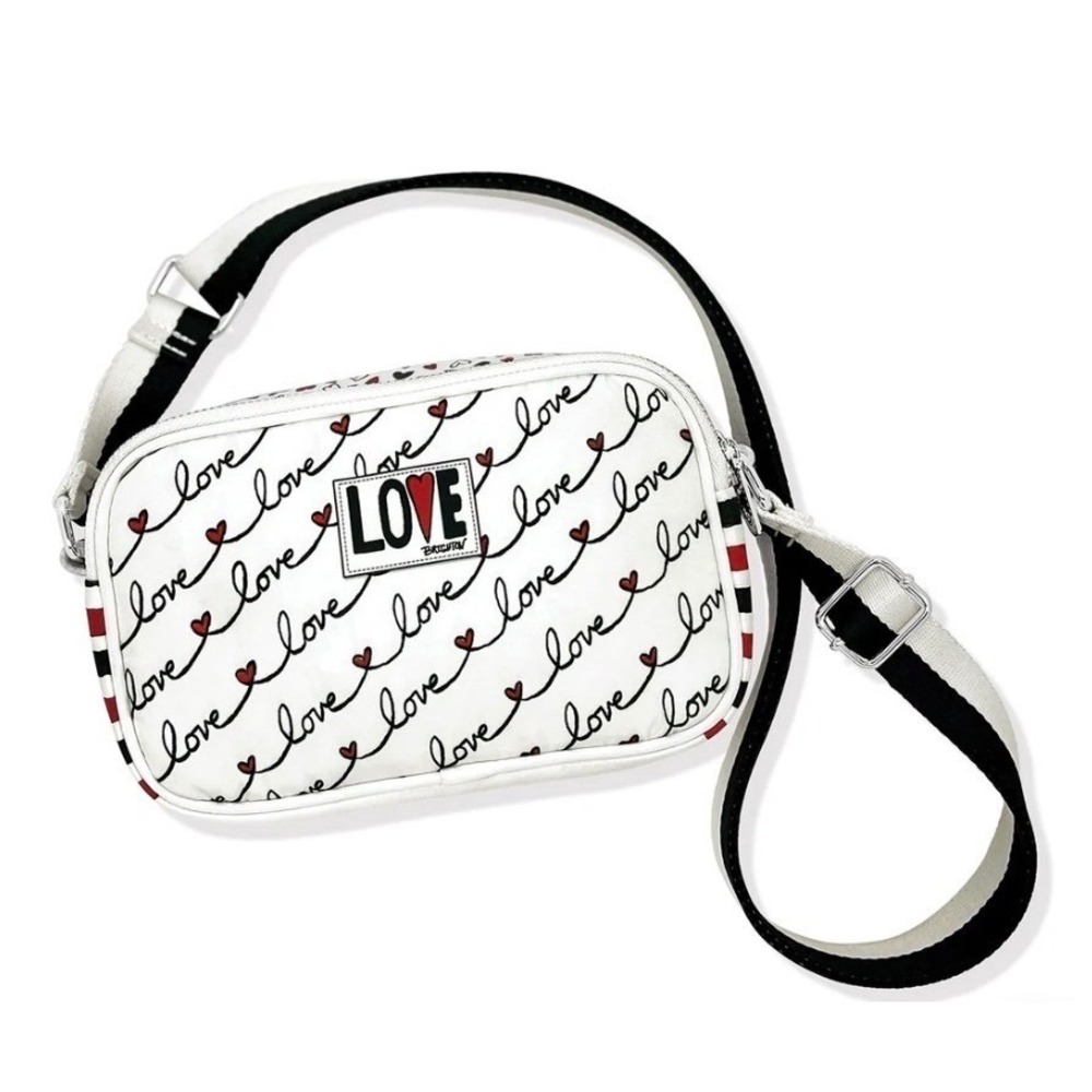 Brighton Love Scripted Canvas Crossbody Camera Bag Heart Striped Sporty Travel - Picture 2 of 9